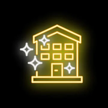 Clean house is being cleaned with sparkling neon effect Stock Illustration