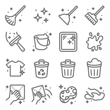 Clean icons set vector illustration. Cleaning, Clean Bucket, and more. Stock Illustration