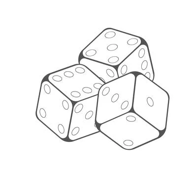 A clean illustration of three classic six-sided dice. The dice are rendered.. Stock Illustration