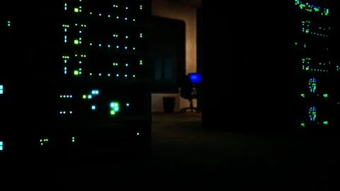 Clean industrial interior of a data server room with servers Illustrazione stock