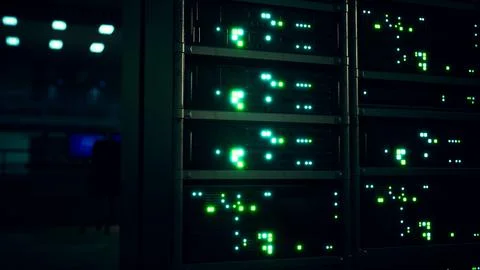 Clean industrial interior of a data server room with servers Stock Illustration