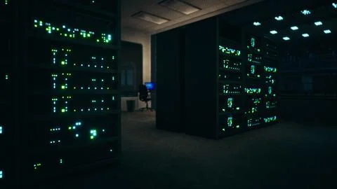 Clean industrial interior of a data server room with servers Stock Illustration