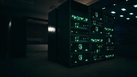 Clean industrial interior of a data server room with servers Stock Illustration