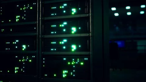 Clean industrial interior of a data server room with servers Stock Illustration