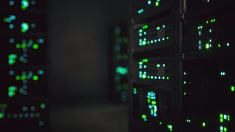 Clean industrial interior of a data server room with servers Stock Illustration