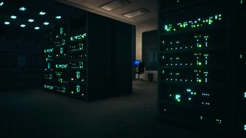 Clean industrial interior of a data server room with servers Stock Illustration