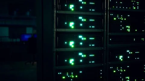 Clean industrial interior of a data server room with servers Stock Illustration