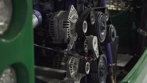 Clean internal combustion engine in open engine compartment of new bus. Stock Footage 330537750