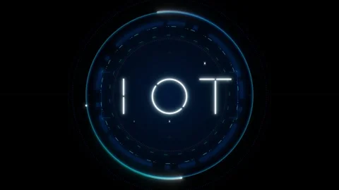 Clean IOT with white neon outline and detailed circular HUD on a dark blue .. 動画素材 335826568