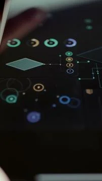 Clean isometric planning grid connects with circular operational nodes Stock Photos