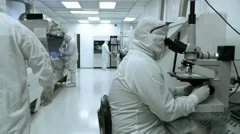 Clean Lab Deep View With Technicians Stock Footage