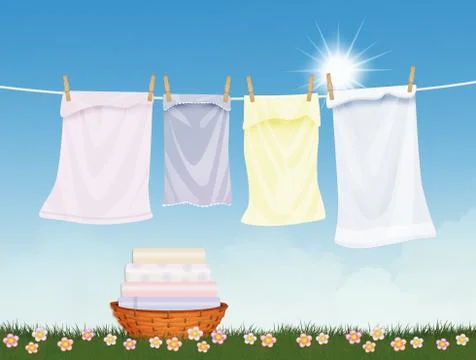 Clean laundry lying in the sun Stock Illustration