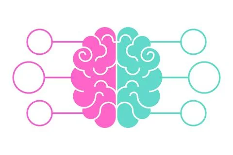 Clean Left and Right Brain Outline with Circular Node Placeholders Stock Illustration