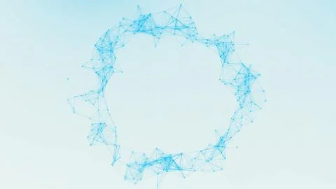 Clean light neural ring with blue connected nodes on bright background. Min.. Illustrazione stock