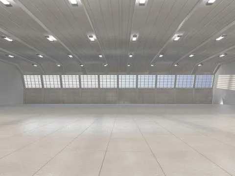 Clean light warehouse background. 3D Stock Illustration