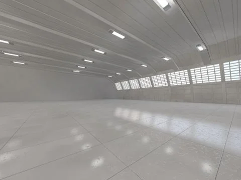 Clean light warehouse background. 3D Stock Illustration