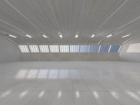 Clean light warehouse background. 3D Illustrazione stock