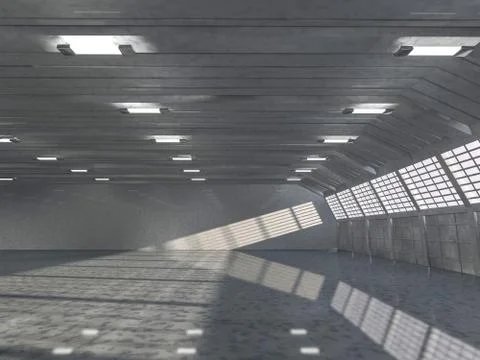 Clean light warehouse background. 3D Illustrazione stock