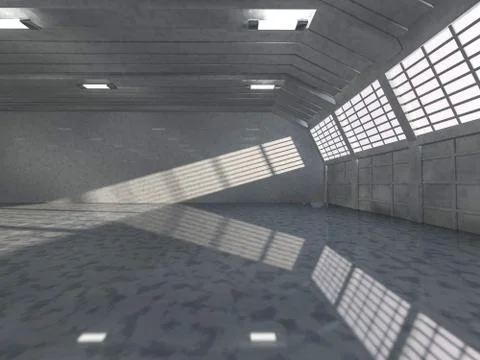 Clean light warehouse background. 3D Stock Illustration