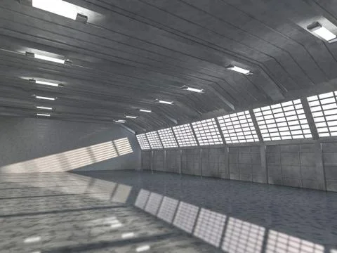 Clean light warehouse background. 3D Stock Illustration