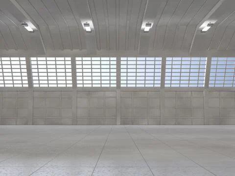 Clean light warehouse background. 3D Stock Illustration