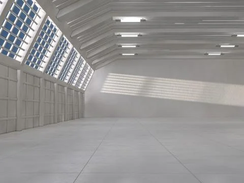 Clean light warehouse background. 3D Stock Illustration