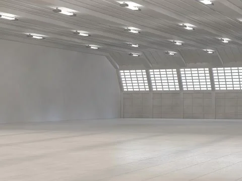 Clean light warehouse background. 3D Stock Illustration