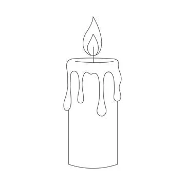 Clean line art candle vector icon: minimalist wax candle outline for colori.. Stock Illustration