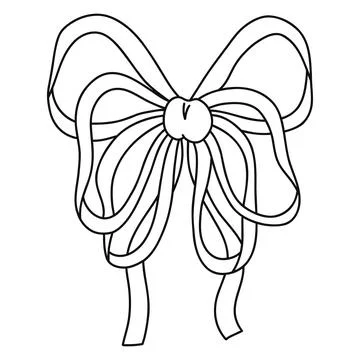 Clean line art doodle bow made from ribbon on white background Stock Illustration