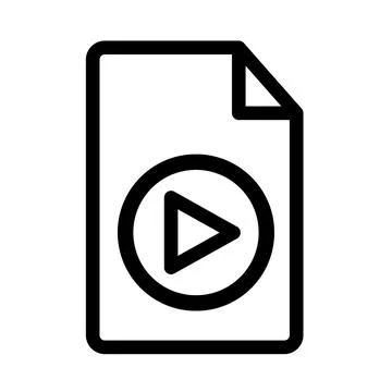 A clean line art icon representing a video file for digital interfaces. Stock Illustration
