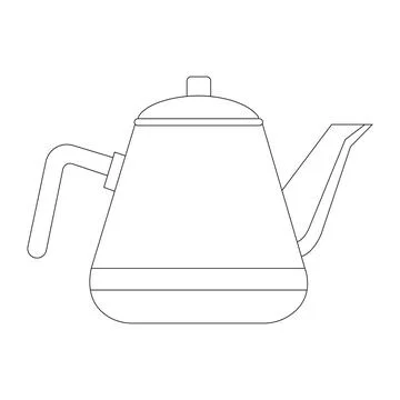 Clean line art kettle vector icon: minimalist kitchenware outline for color.. Stock Illustration