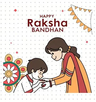 Clean line art vector design of sister tying rakhi thread on brother wrist on do Stock Illustration