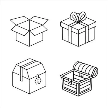 Clean line icons of boxes. Stock Illustration