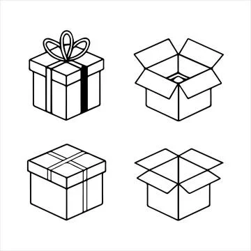 Clean line icons of boxes. Stock Illustration