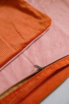 Clean lines and deep texture of corduroy fabric for home decor cushion pillow Stock Photos