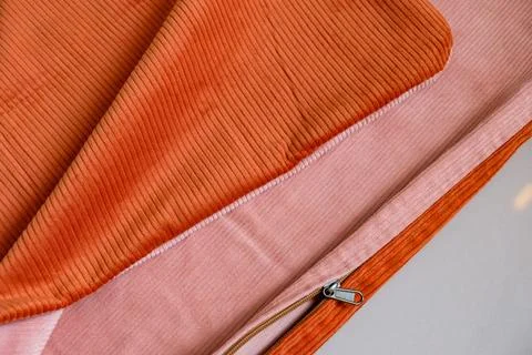 Clean lines and deep texture of corduroy fabric for home decor cushion pillow Stock Photos