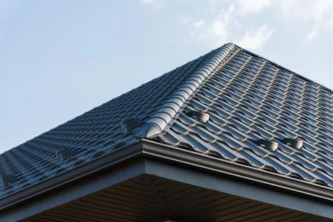 Clean lines and unique patterns define the roof structure, highlighting its.. 库存照片