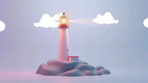 Clean Lines Lighthouse: A Minimalist Rendering with a Classic Design Under Brig Stock Footage 317967580