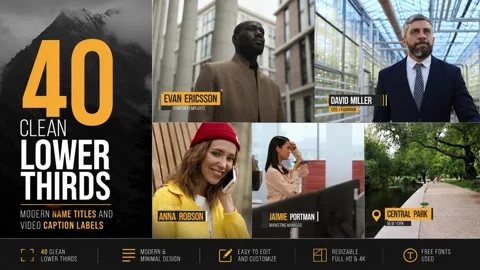 Clean Lower Thirds - Modern Name Titles and Video Caption Labels Catálogo de After Effects