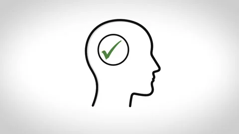 Clean mental wellness icon featuring a head silhouette with confirmation symbol, Stock Footage 328702363
