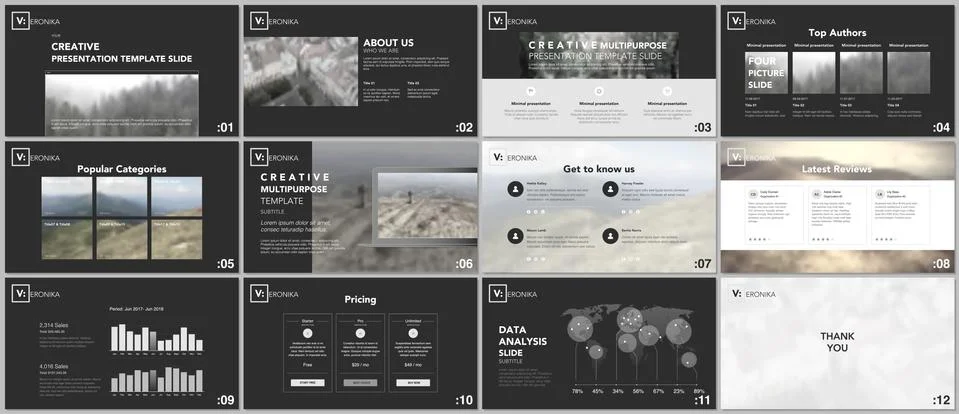 Clean, minimal presentation templates. Simple elements on black background for イラスト素材