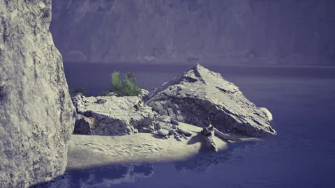 Clean minimal rock peninsula scene with subtle textures and calm water Stock Footage 341574519