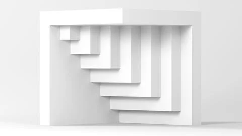 A clean, minimalist composition featuring a white cube frame and layered st.. Stockillustratie