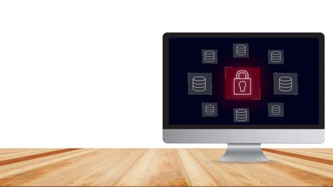 Clean minimalistic office desk view with data protection Stock Footage 281539763