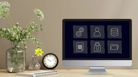 Clean minimalistic office desk view with data protection Stock Footage 281540240