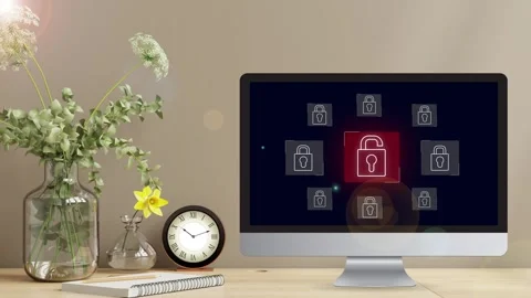 Clean minimalistic office desk view with data protection Stock Footage 281540250