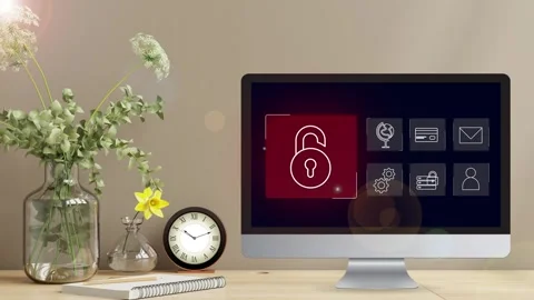 Clean minimalistic office desk view with data protection Stock Footage 281540265