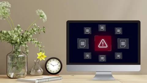 Clean minimalistic office desk view with data protection Stock Footage 281540284