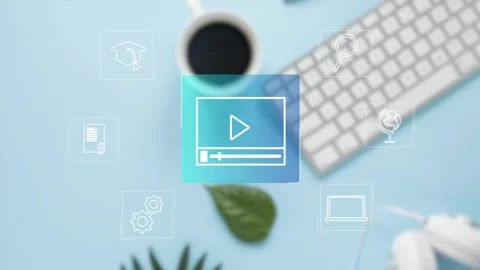 Clean minimalistic video tutorial, webinar, online education concept, e-learning Stock Footage 281507938