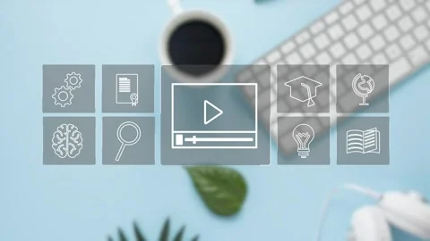 Clean minimalistic video tutorial, webinar, online education concept, e-learning Stock Footage 281507942